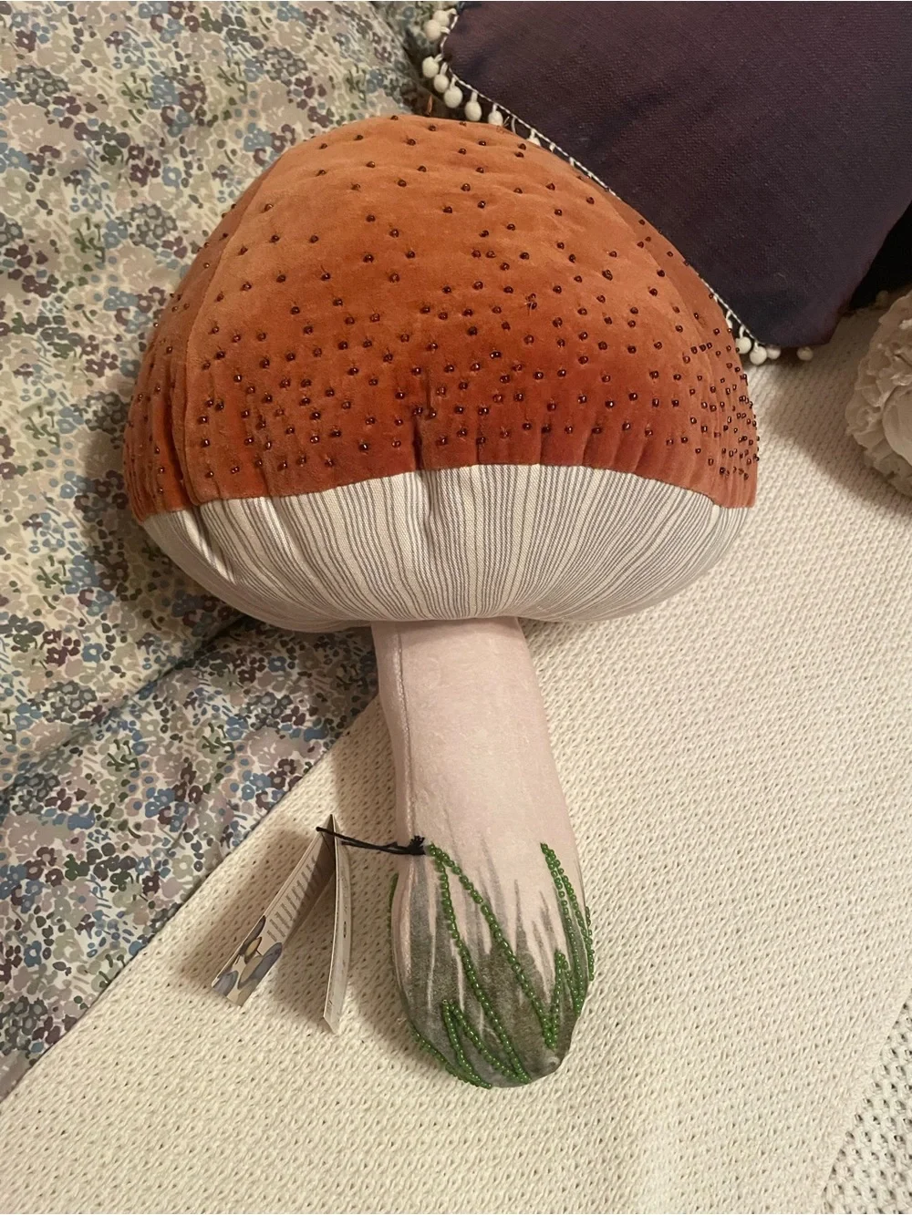 NWT Limited Edition John Derian Target Beaded Mushroom Plush Pillow Brown 17x14